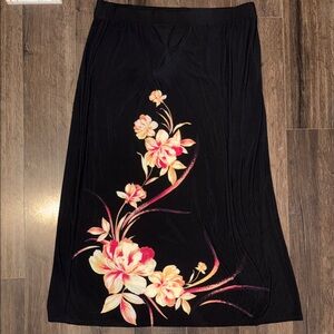 Chico’s Black Floral Midi Skirt | Chicos 3| NWT Elegant Pull On A-Line Skirt